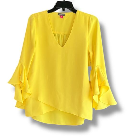 Vince Camuto sunburst yellow V-Neck 3/4-Flutter Sleeve Blouse NEW - Picture 5 of 7